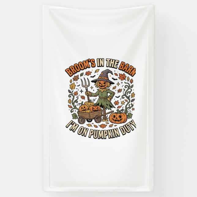 Halloween Witch Pumpkin Patch Humour Banner (Vertical)