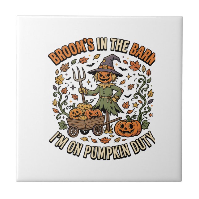 Halloween Witch Pumpkin Patch Humour Ceramic Tile (Front)