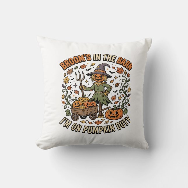 Halloween Witch Pumpkin Patch Humour Cushion (Front)