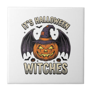 Halloween Witch Pumpkin Vintage Bat Shirt_1 Ceramic Tile