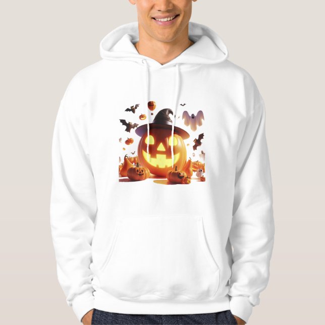 Halloween Witch Pumpkin White Ghost Bats Magic Hoodie (Front)