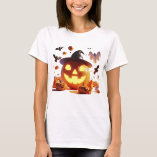 Halloween Witch Pumpkin White Ghost Bats Magic T-Shirt