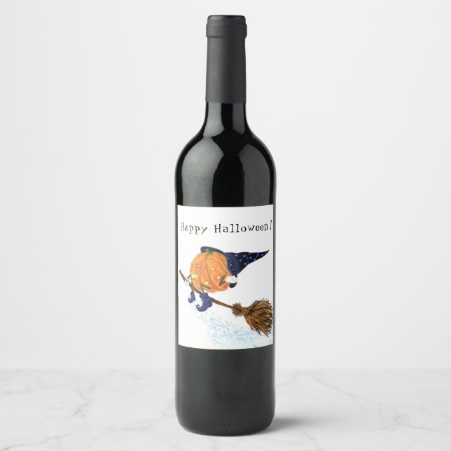 Halloween Witch Pumpkin Wine Bottle Labels (Front)