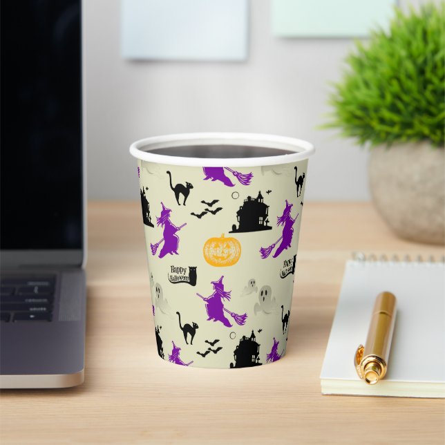 Halloween Witch, Pumpkins and Black Cats  Paper Cups (Insitu)