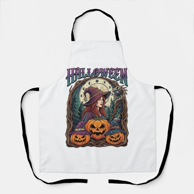 Halloween Witch Pumpkins Moon Phases_1 Apron (Front)