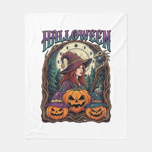 Halloween Witch Pumpkins Moon Phases_1 Fleece Blanket (Front)