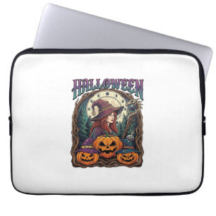 Halloween Witch Pumpkins Moon Phases_1 Laptop Sleeve