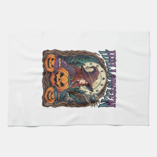 Halloween Witch Pumpkins Moon Phases_1 Tea Towel
