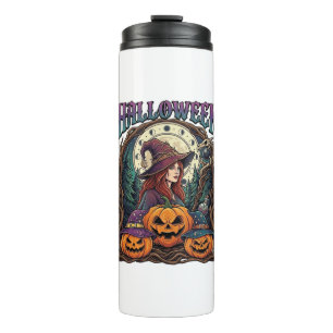 Halloween Witch Pumpkins Moon Phases_1 Thermal Tumbler