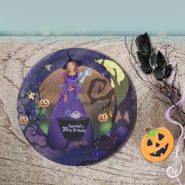  Halloween Witch Purple Birthday  Paper Plate (Halloween Witch Purple Birthday Paper Plates)