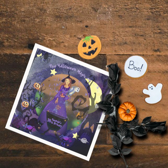  Halloween Witch Purple Birthday Party Napkin (Halloween Witch Purple Birthday Party Napkins)