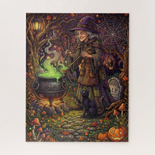 Halloween Witch Puzzle - Witch Stirring black cat