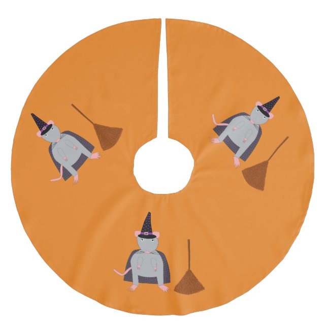 Halloween Witch Rat and Broom Brushed Polyester Tree Skirt (Front)