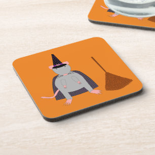 Halloween Witch Rat and Broom Coaster