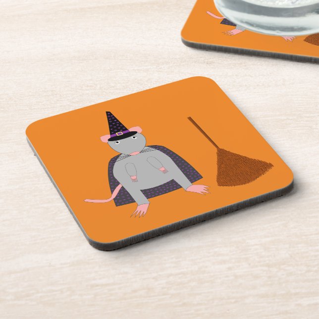 Halloween Witch Rat and Broom Coaster (Left Side)
