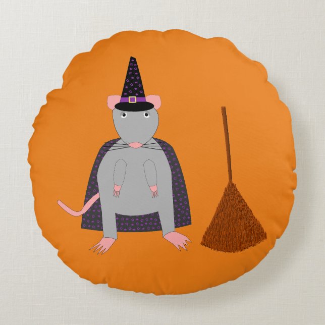 Halloween Witch Rat and Broom Custom Double Sided Round Cushion (Front)