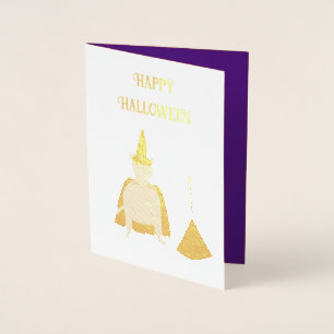 Halloween Witch Rat and Broom Custom Foil Card