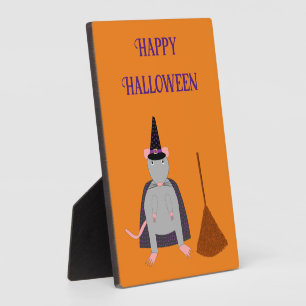 Halloween Witch Rat and Broom Custom Plaque