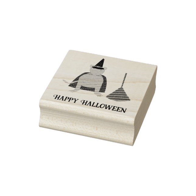 Halloween Witch Rat and Broom Custom Rubber Stamp (Stamp)