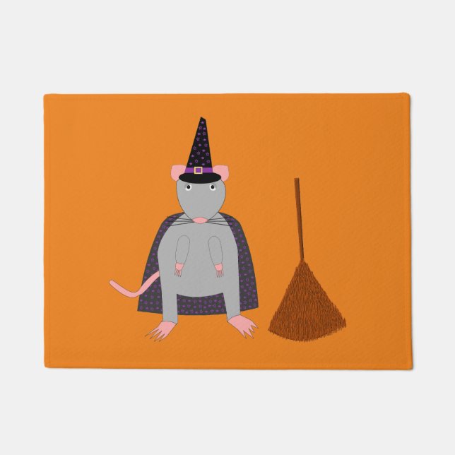 Halloween Witch Rat and Broom Doormat (Front)