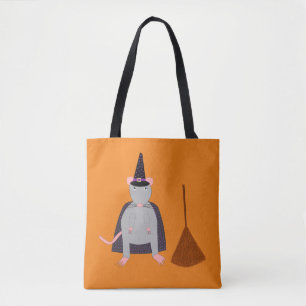 Halloween Witch Rat and Broom Double Sided Tote Bag