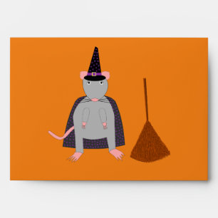 Halloween Witch Rat and Broom Envelope