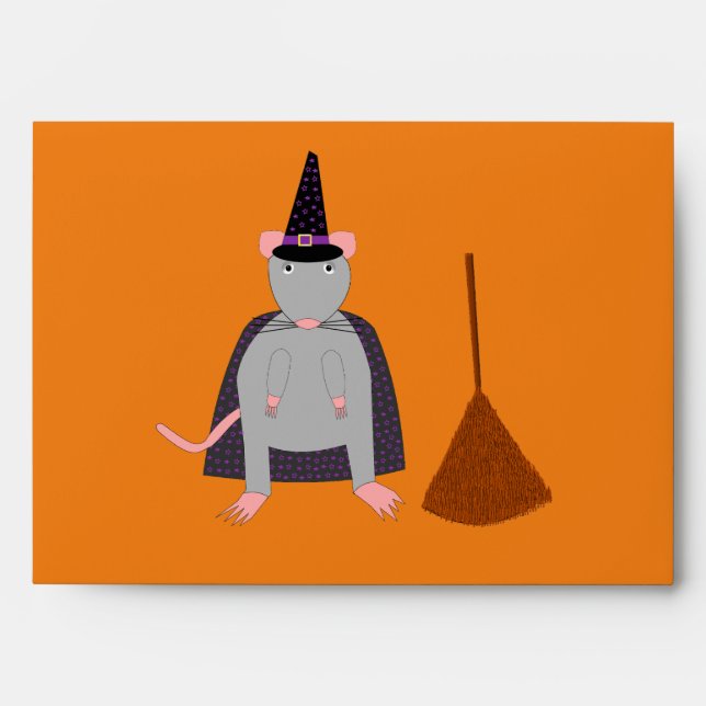 Halloween Witch Rat and Broom Envelope (Front)