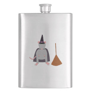 Halloween Witch Rat and Broom Hip Flask
