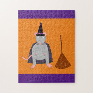 Halloween Witch Rat and Broom Jigsaw Puzzle