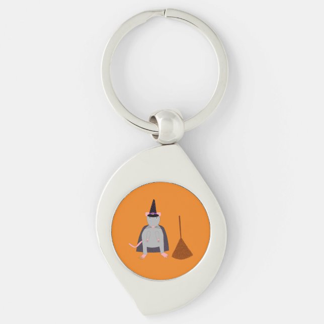 Halloween Witch Rat and Broom Key Ring (Front)