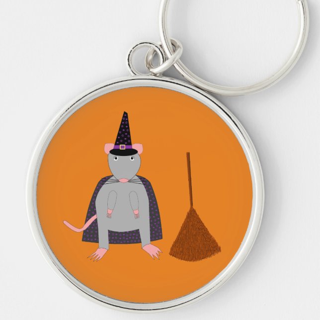 Halloween Witch Rat and Broom Key Ring (Front)