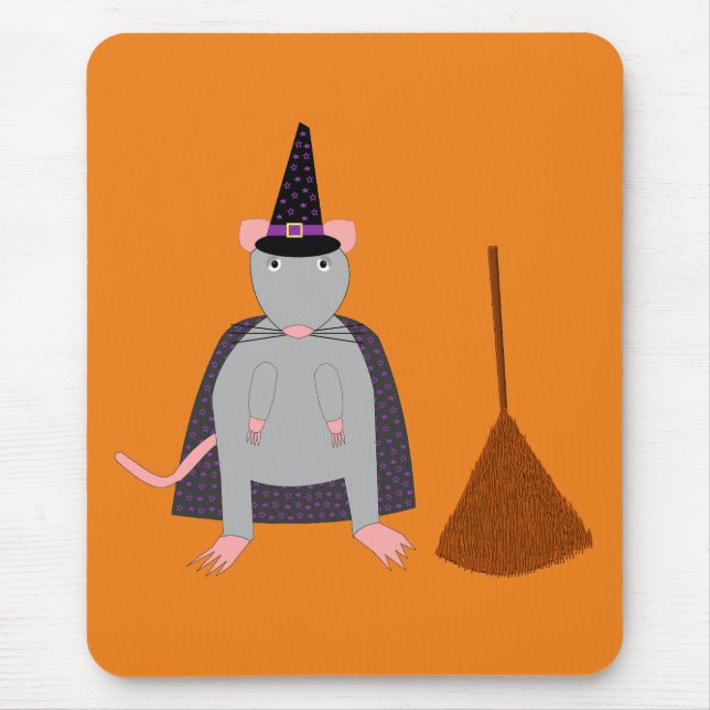 Halloween Witch Rat and Broom Mouse Pad (Front)