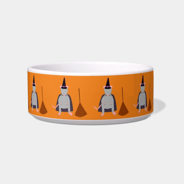 Halloween Witch Rat and Broom Patterned Bowl (Front)