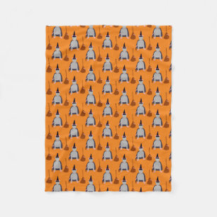 Halloween Witch Rat and Broom Patterned Fleece Blanket