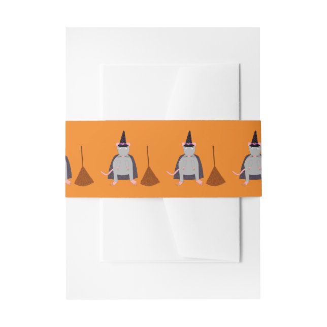 Halloween Witch Rat and Broom Patterned Invitation Belly Band (Front Example)