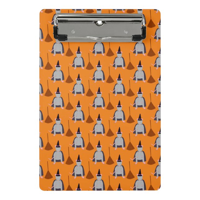 Halloween Witch Rat and Broom Patterned Mini Clipboard (Front)