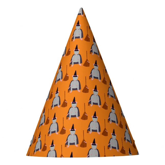 Halloween Witch Rat and Broom Patterned Party Hat (Front)
