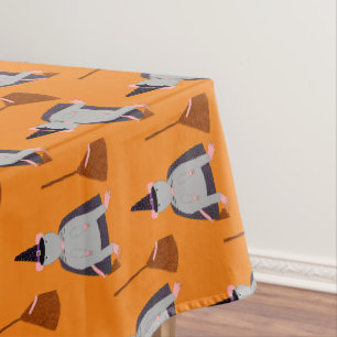Halloween Witch Rat and Broom Patterned Tablecloth