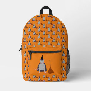 Halloween Witch Rat and Broom Printed Backpack