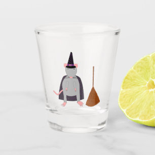 Halloween Witch Rat and Broom Shot Glass