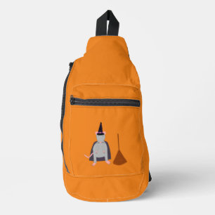 Halloween Witch Rat and Broom Sling Bag