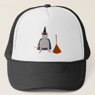 Halloween Witch Rat and Broom Trucker Hat