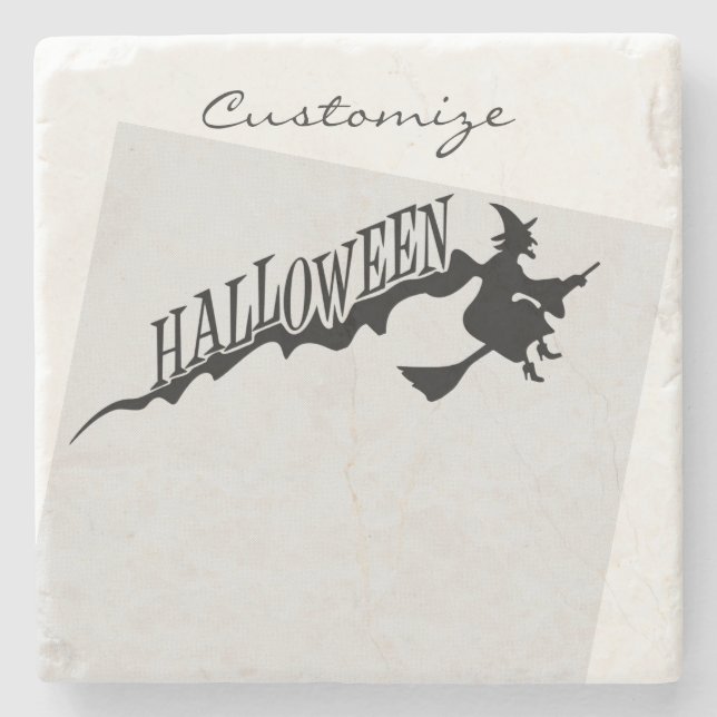 Halloween Witch Riding Broom Thunder_Cove Stone Coaster (Front)