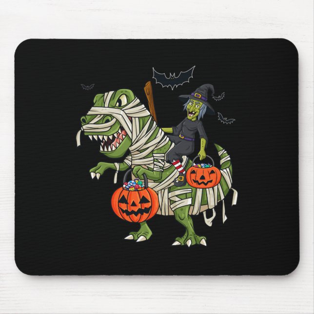 Halloween Witch Riding T Rex Fun Boys Girls Kids  Mouse Pad (Front)