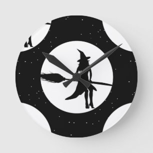 halloween witch round clock