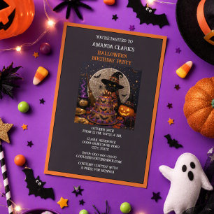 Halloween Witch’s Brew Pumpkin Cake Birthday Party Invitation