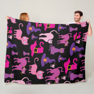 Halloween witch scary Black cat purple decorative Fleece Blanket