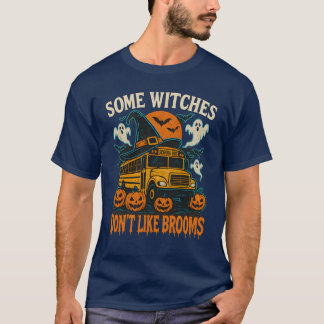 Halloween Witch School Bus with Pumpkins and Ghost T-Shirt