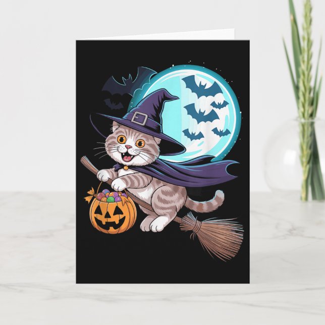 Halloween Witch Scottish Fold Moon Coupari  Card (Front)
