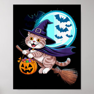 Halloween Witch Scottish Fold Moon Coupari Poster